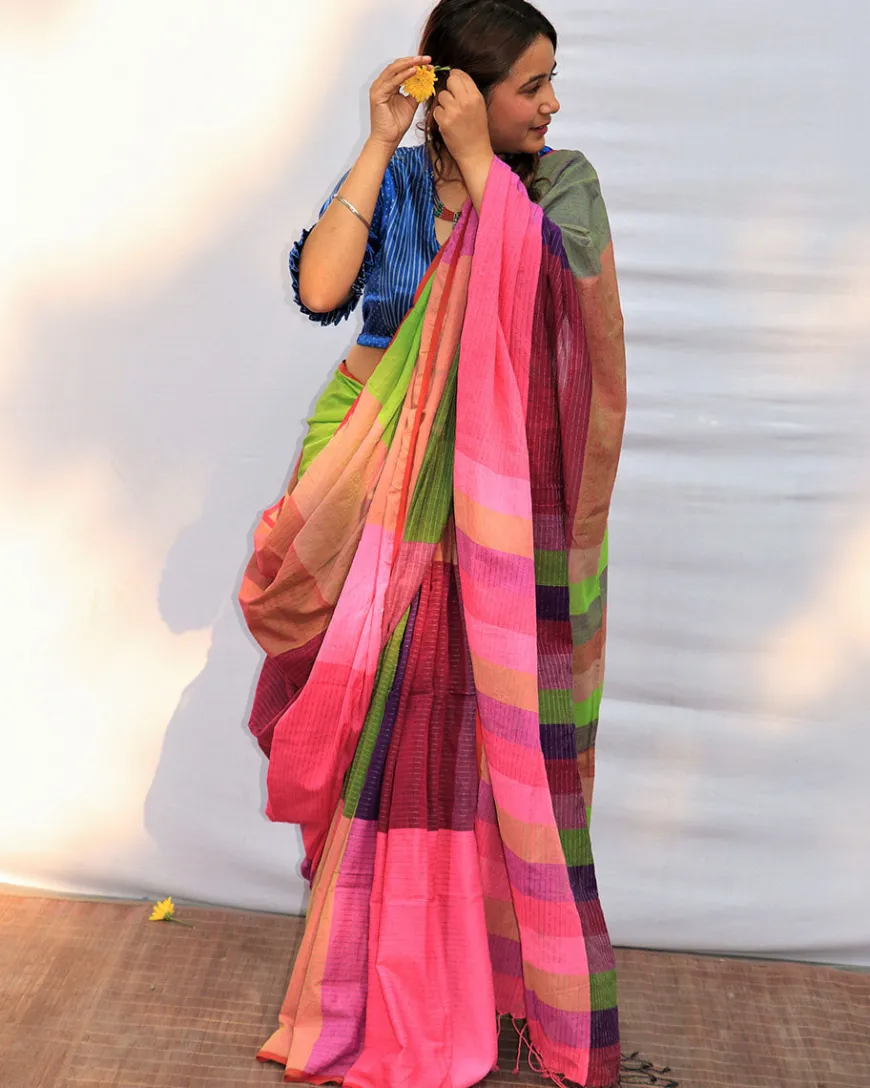 Chucklesome Charm Hand-Dyed Handwoven Cotton Saree