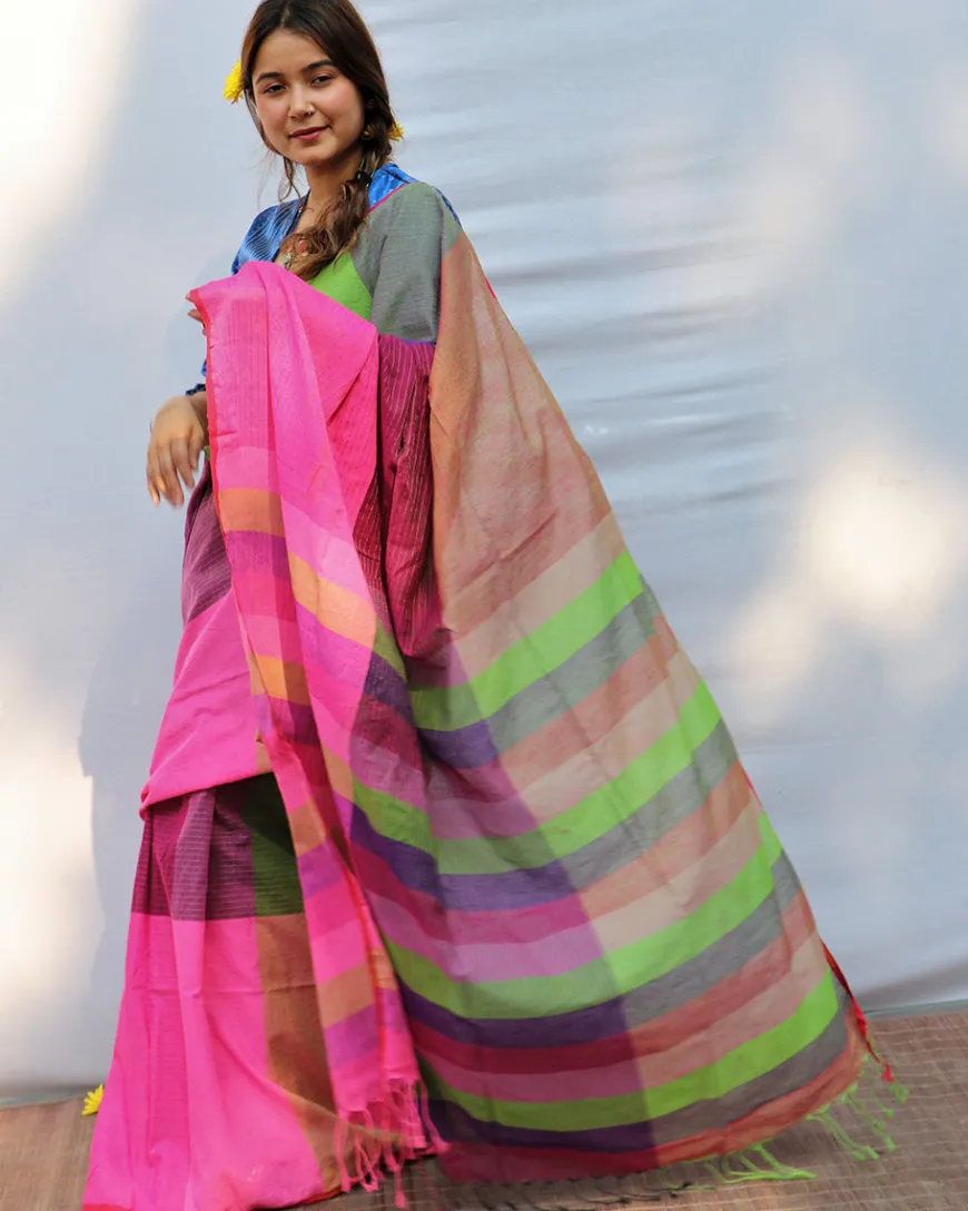 Chucklesome Charm Hand-Dyed Handwoven Cotton Saree
