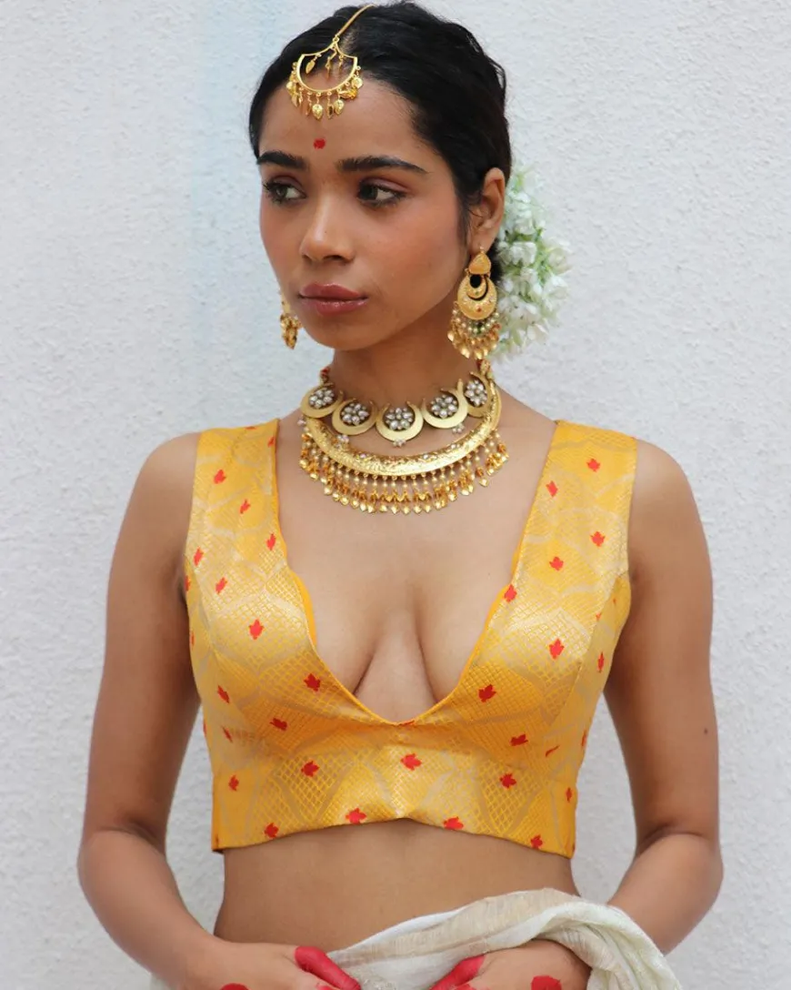Clementia Yellow Brocade Blouse
