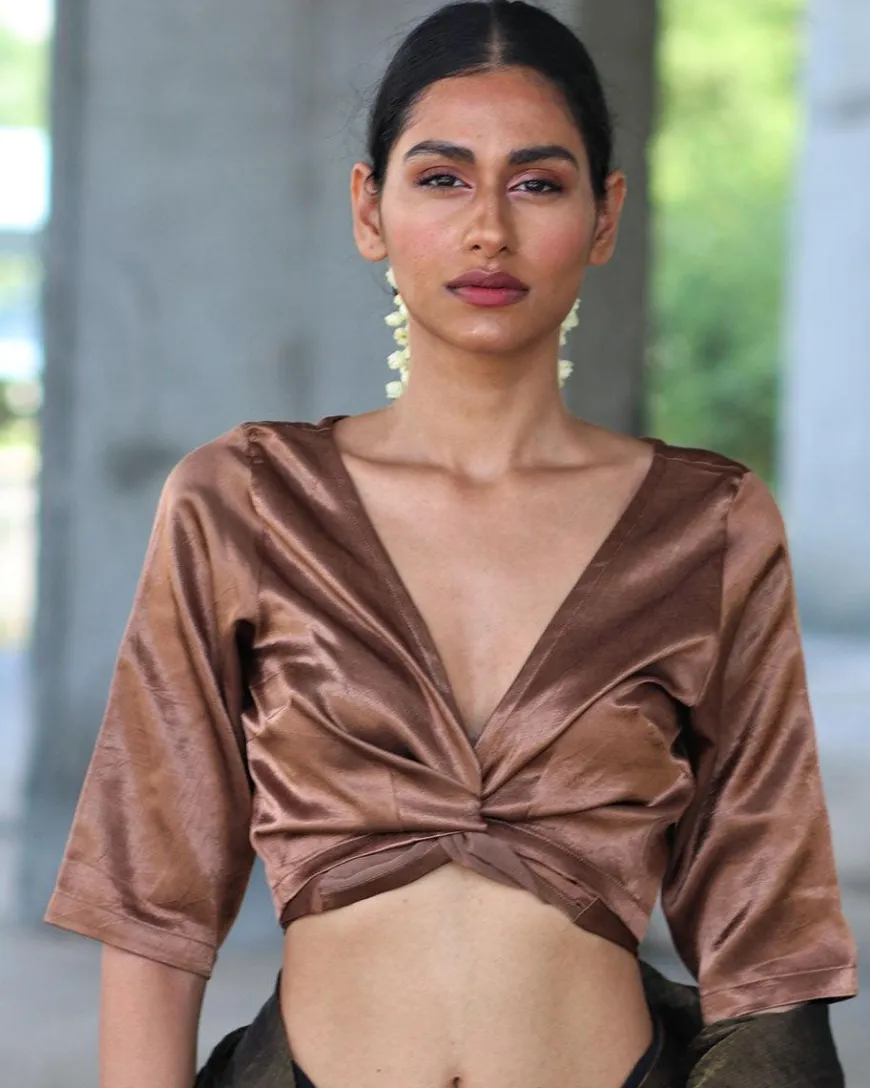 Copper Tieup Mashru Silk Blouse-Manjari
