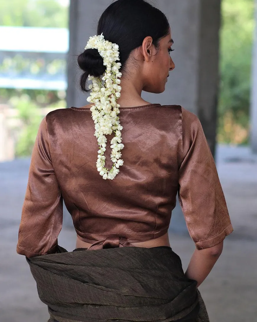 Copper Tieup Mashru Silk Blouse-Manjari