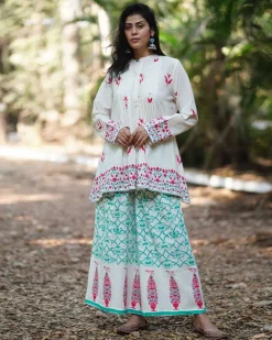 Cosmos’ Call Teal Green Block Printed Pants - MMG