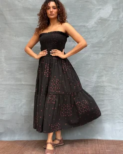 Crimson Earthrise Blockprinted Cotton Dress