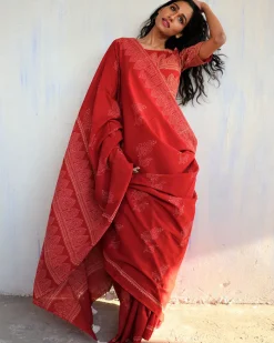 Cynthia Hand Blockprinted Cotton Saree- Butterfly Girls
