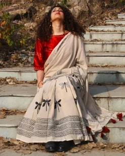 Dragonfly Dawn Handblockprinted Cotton Saree