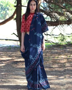 Dragonfly Glory Handblockprinted Mulmul Cotton Saree