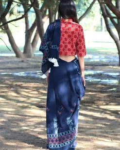 Dragonfly Glory Handblockprinted Mulmul Cotton Saree