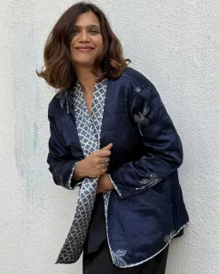 Dragonfly Mashru Silk Reversible Quilted Jacket