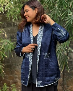 Dragonfly Mashru Silk Reversible Quilted Jacket