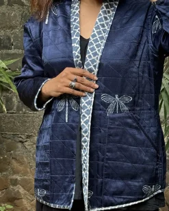Dragonfly Mashru Silk Reversible Quilted Jacket