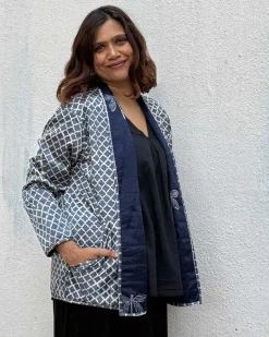 Dragonfly Mashru Silk Reversible Quilted Jacket