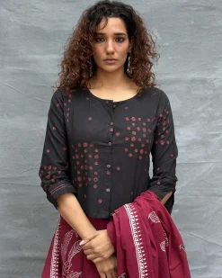 Fields of Feathers Blockprinted Cotton Blouse