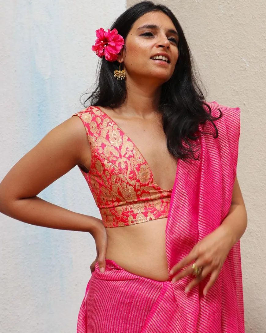Fuchsia Pink Brocade Blouse - TOG
