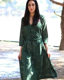 Green Angarakha Blockprinted Cotton Dress