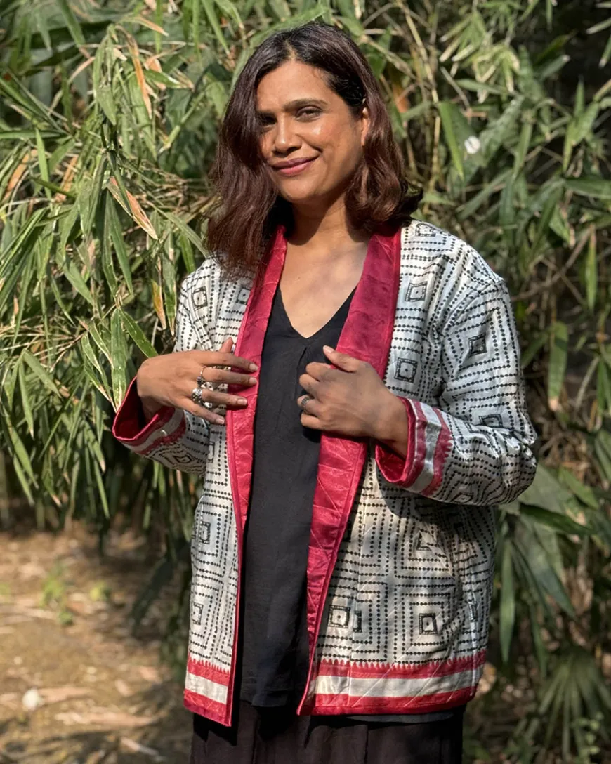 Heartmade Mashru Silk Reversible Quilted Jacket