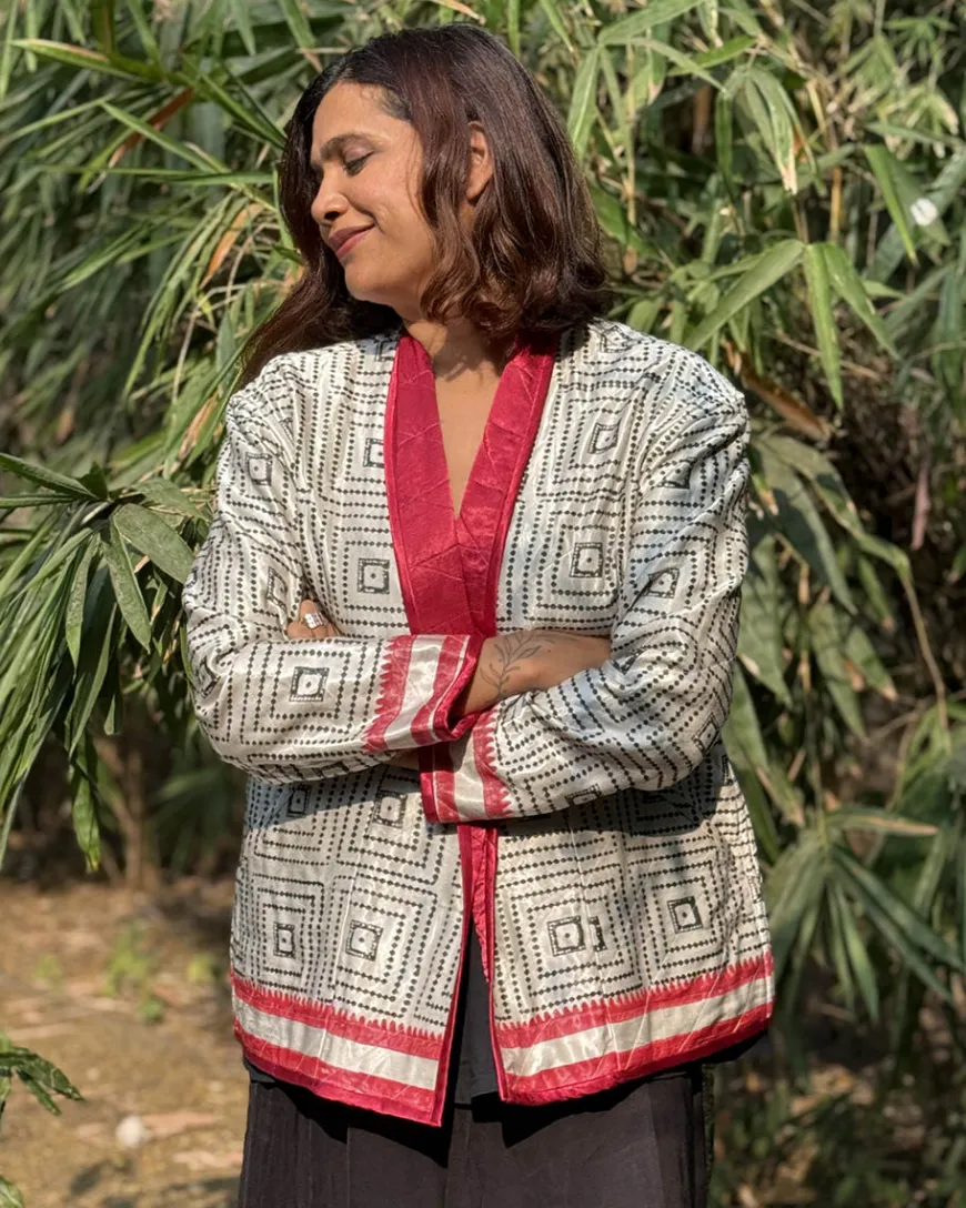 Heartmade Mashru Silk Reversible Quilted Jacket