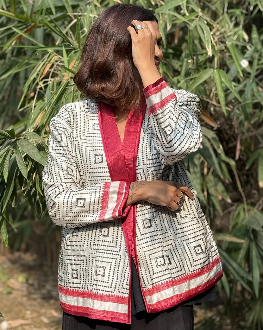 Heartmade Mashru Silk Reversible Quilted Jacket