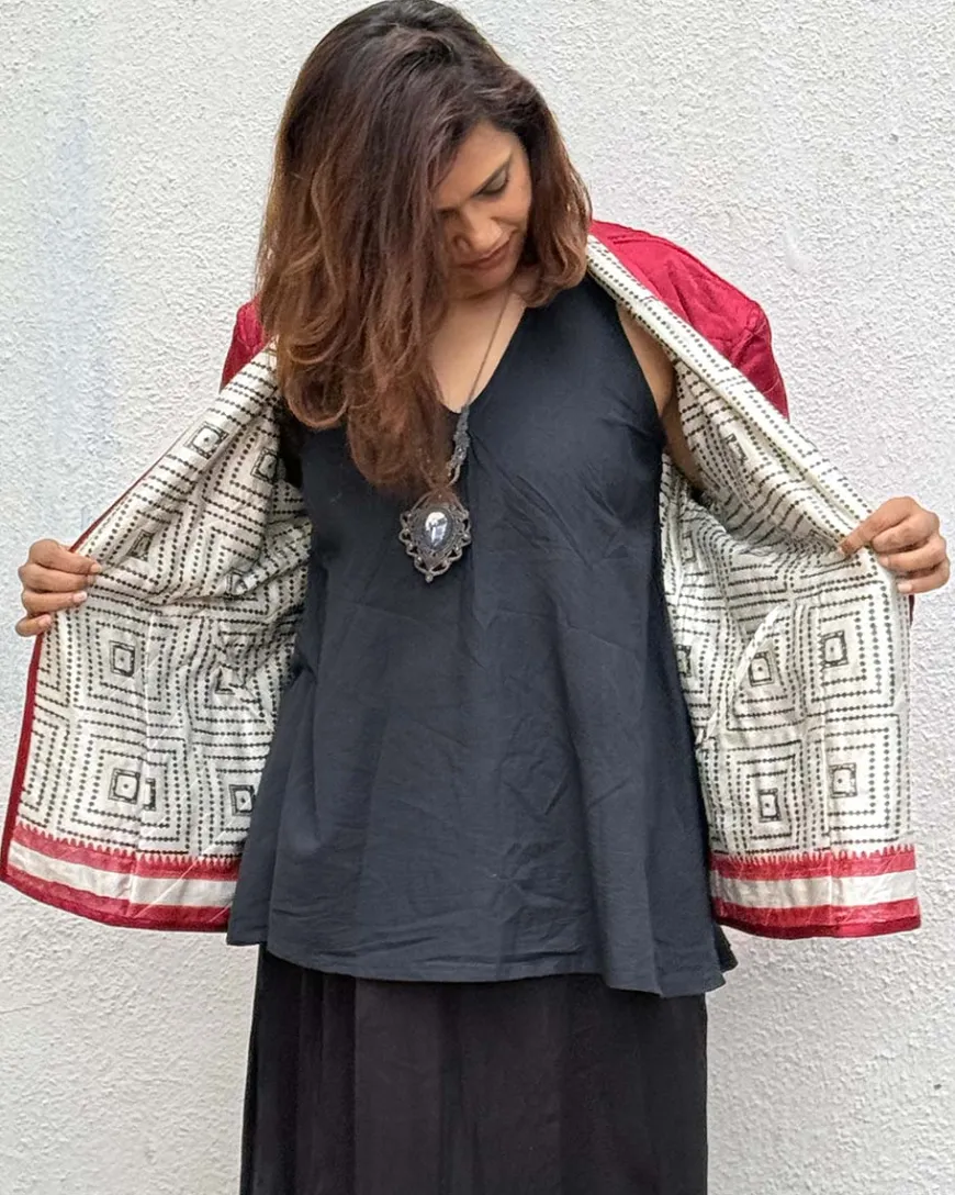 Heartmade Mashru Silk Reversible Quilted Jacket