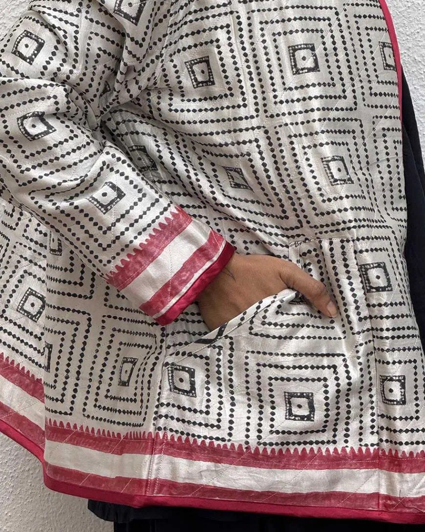 Heartmade Mashru Silk Reversible Quilted Jacket