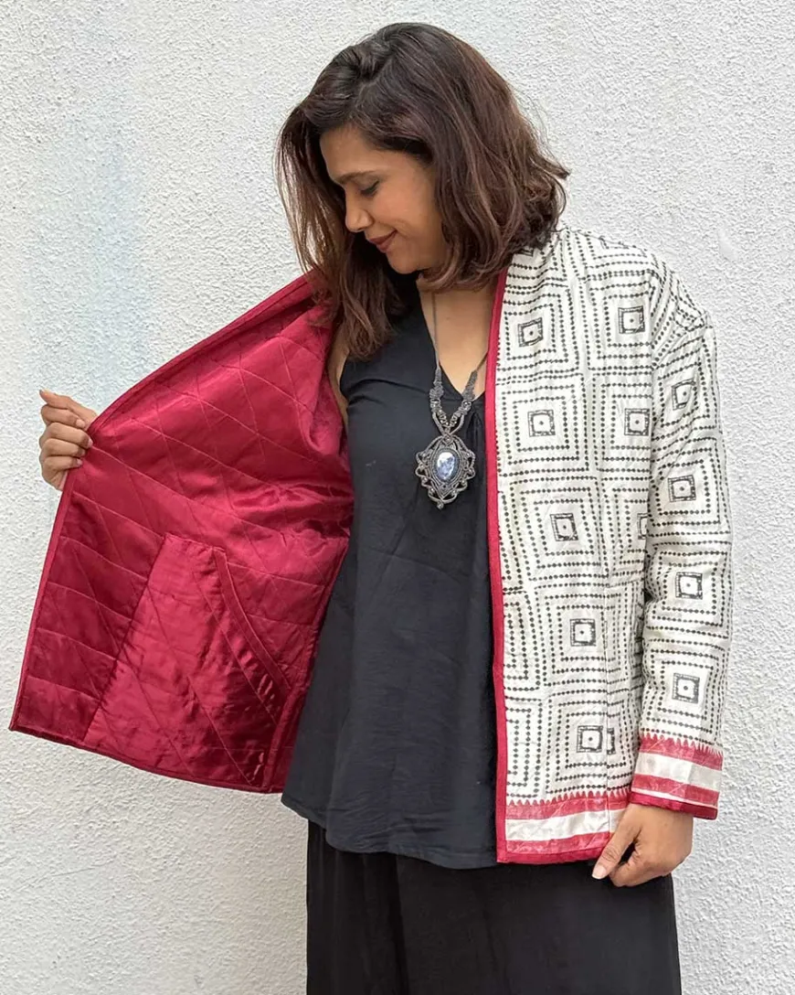 Heartmade Mashru Silk Reversible Quilted Jacket