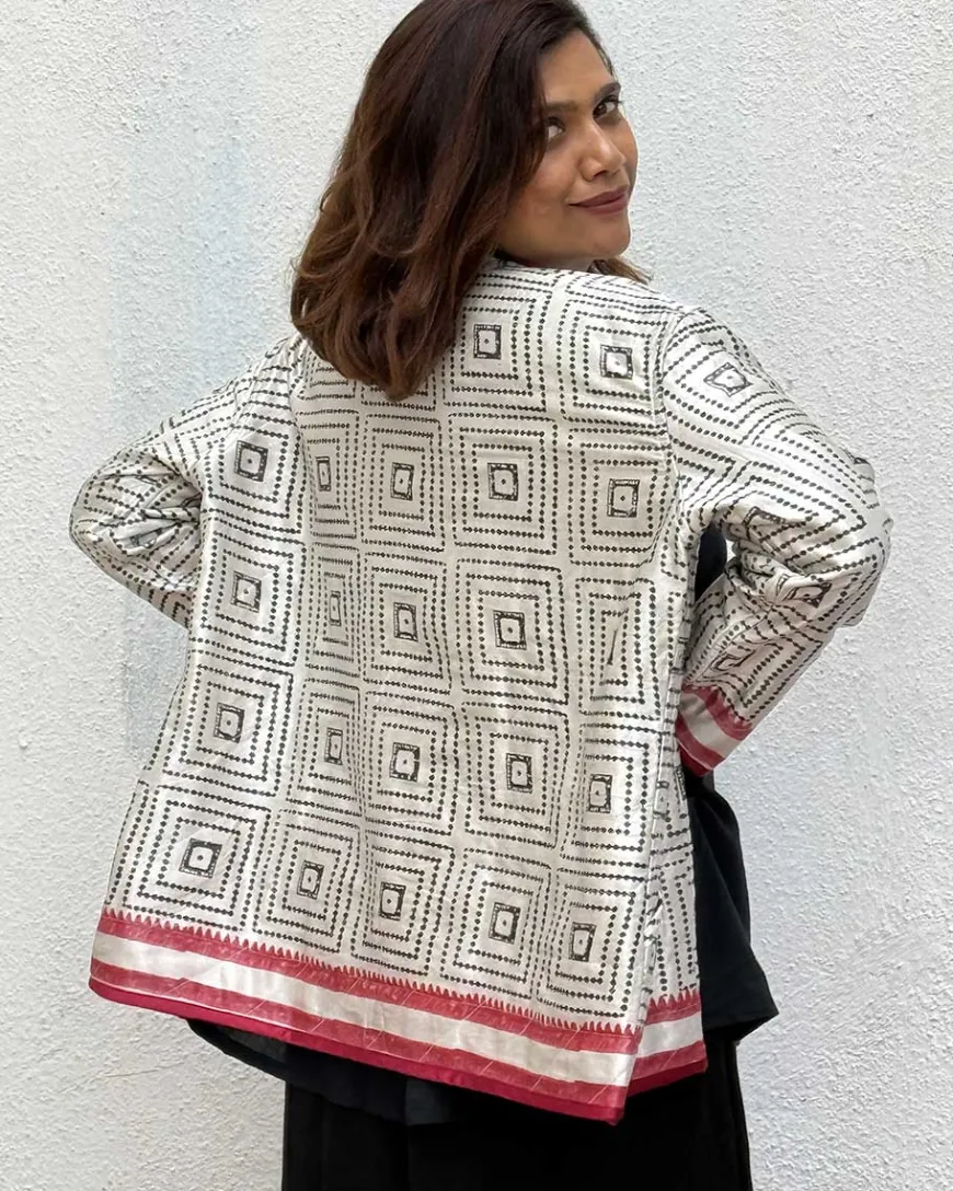 Heartmade Mashru Silk Reversible Quilted Jacket