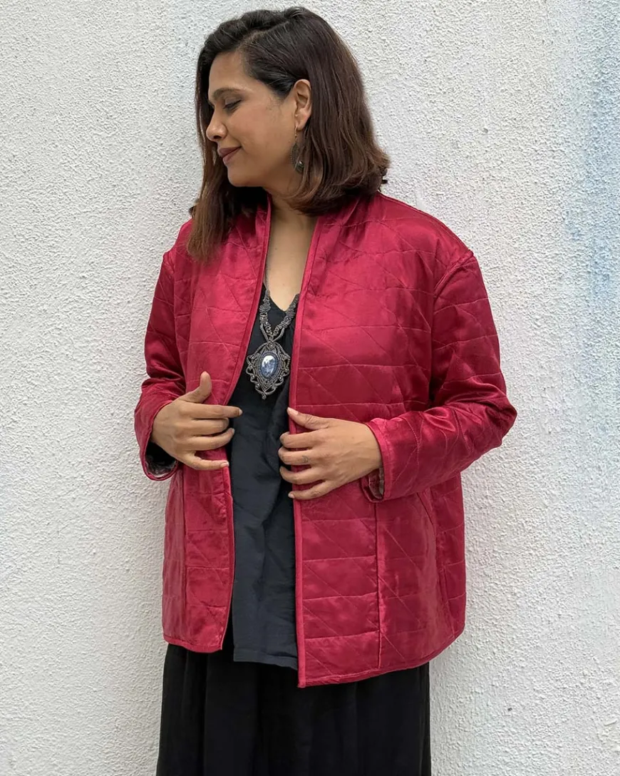 Heartmade Mashru Silk Reversible Quilted Jacket