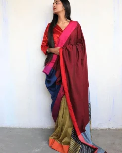 Indriya Handwoven Pure Cotton Viscose Saree - Holi