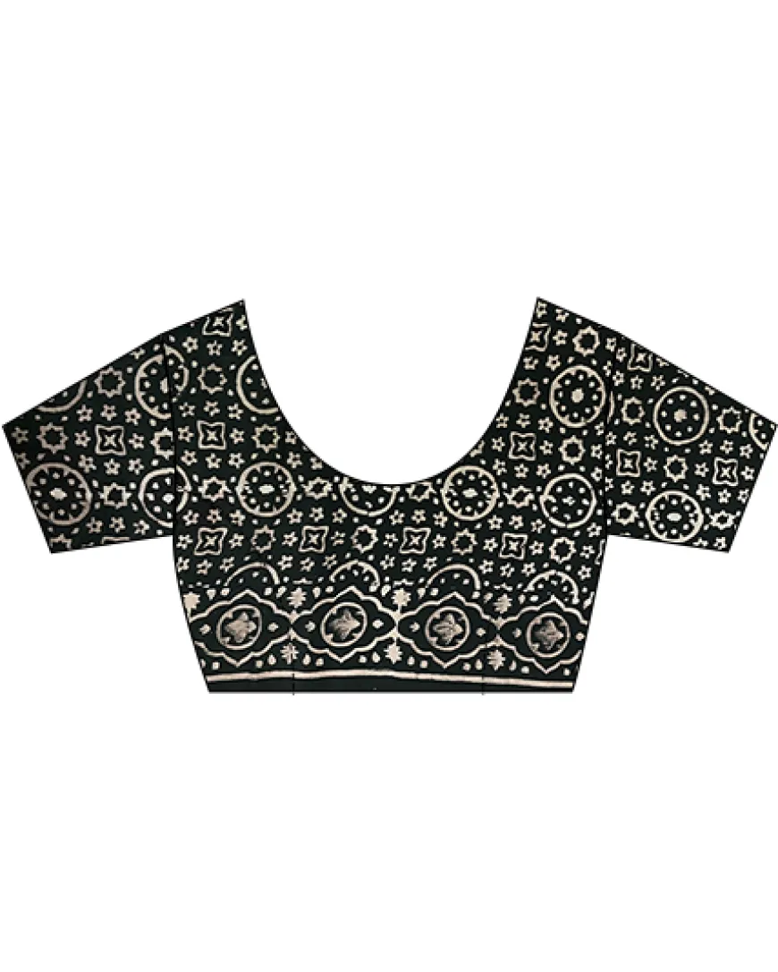 Ivory Black Block Printed Cotton Mul Saree