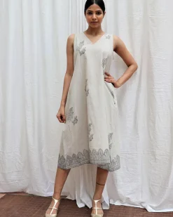 Ivory Mist Handblockprinted Cotton Dress-Sor