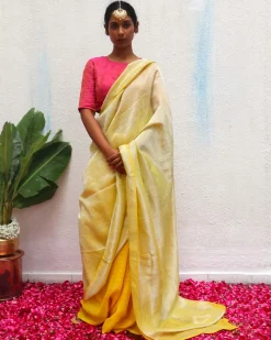 Jasnoor Yellow Handwoven Linen Zari Saree - Eknoor