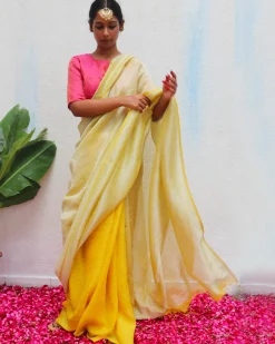 Jasnoor Yellow Handwoven Linen Zari Saree - Eknoor