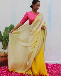 Jasnoor Yellow Handwoven Linen Zari Saree - Eknoor