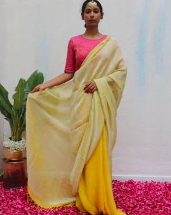 Jasnoor Yellow Handwoven Linen Zari Saree - Eknoor