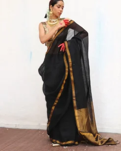 Labanya Handwoven Linen Zari Saree