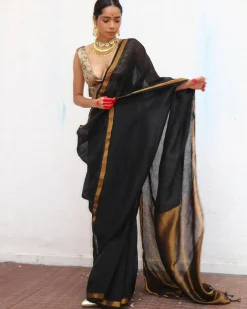 Labanya Handwoven Linen Zari Saree