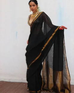 Labanya Handwoven Linen Zari Saree