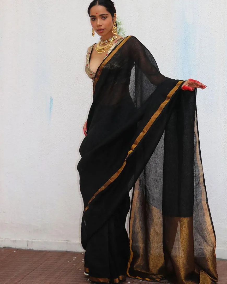 Labanya Handwoven Linen Zari Saree