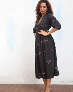 Laid Black Hand block Printed Cotton Dress - Mono