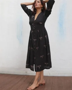 Laid Black Hand block Printed Cotton Dress - Mono