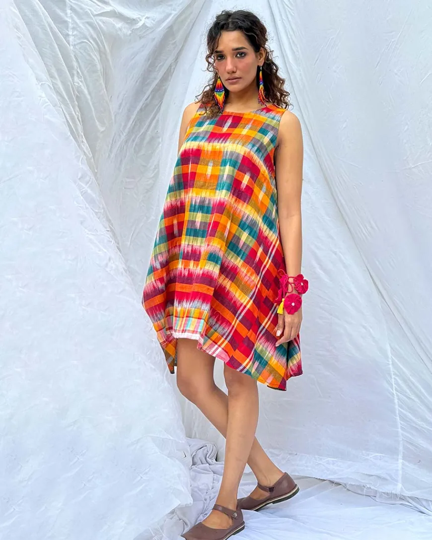 Leelabali Gamcha Cotton Dress - GMC