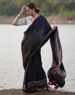 Mansi Blockprinted Modal Silk Saree - Jaisal
