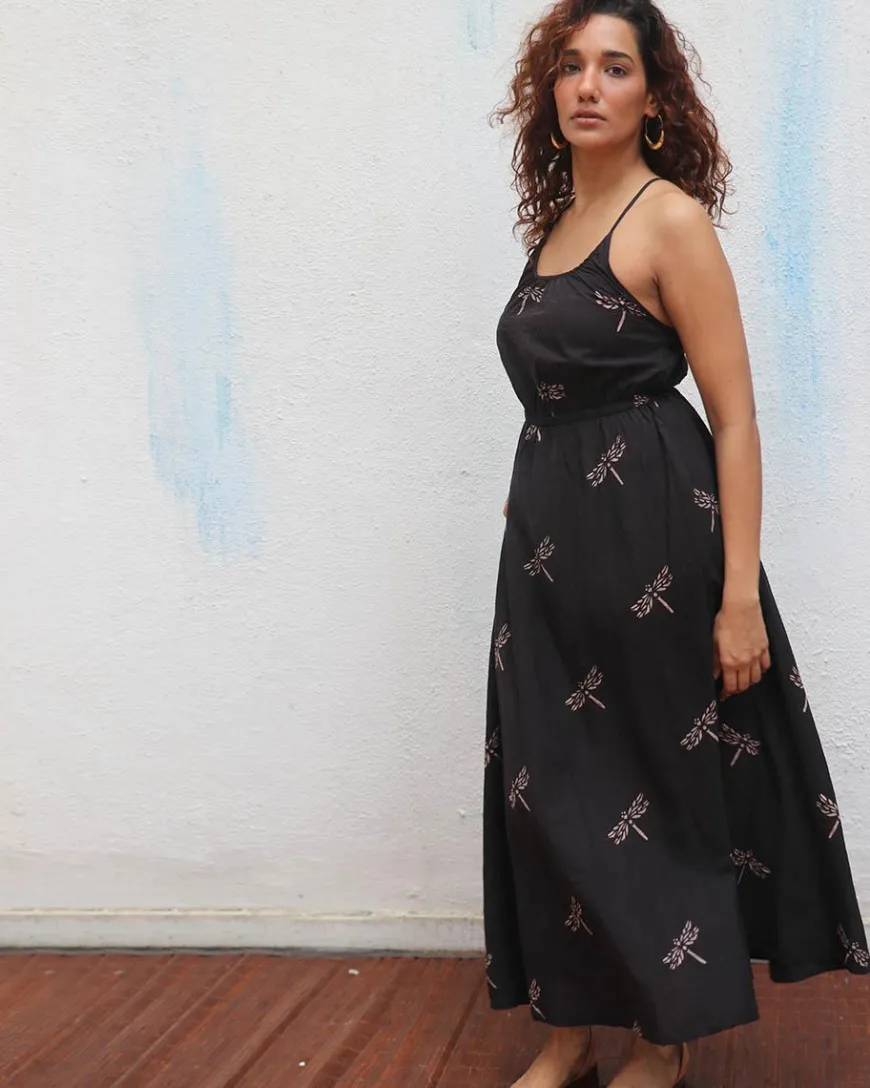 Midnight Mai Tai Block Printed Cotton Dress - Mono