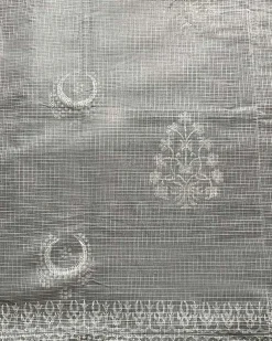 Milk Glass Kota Doria Ivory Block Printed Saree - SFD
