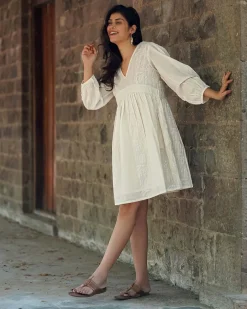 Mist on Marble Ivory Block Printed Dress -  SFD