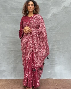 Moonlight Blockprinted Cotton Saree - Soil
