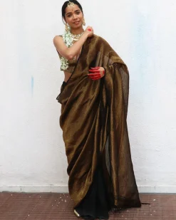 Mrinal Handwoven Linen Zari Saree