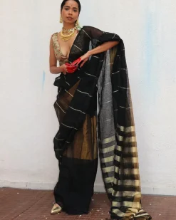 Mrinmoyee Handwoven Linen Zari Saree
