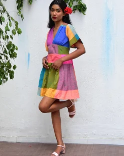 Multicolor Mirage Handwoven Cotton Dress - Rc