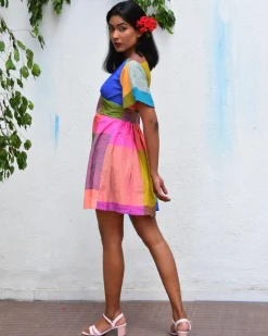 Multicolor Mirage Handwoven Cotton Dress - Rc