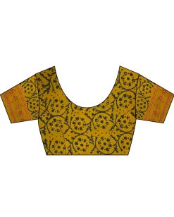 Mustard Block Printed Cotton Mul Saree - God